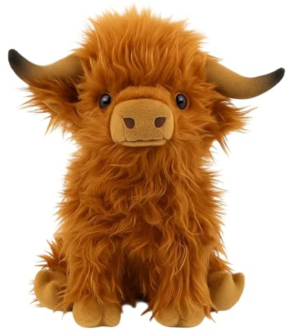 Highland Cow Teddy, Brown Highland Cow Plush Toy, Super Soft Plush Doll for Kids and Collectors, 25 cm Farm Animal Stuffed Toy for Play and Decor