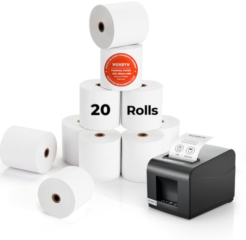 MUNBYN Termorullar 80x80mm, 65g/m² Kvittopapper, 16 m Längd, 20 Rullar