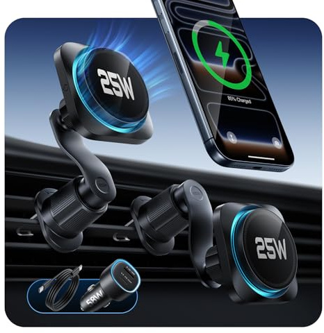 ESR OmniLock Qi2.2 Zertifiziert 25W MagSafe Autohalterung mit Ladefunktion | Handykühlung Handyhalterung Auto Ladefunktion 360° drehbar, Ladegerät Auto für iPhone 17/16 mit iOS, S26 Ultra, 60W Adapter