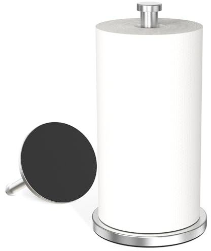 VEHHE Kitchen Roll Holder Free Standing, Stainless Steel Paper Towel Holder with Weighted EVA Non-Slip Base, Waterproof and Rustproof Kitchen Towel Holder, Suit for Cook House, Bathroom,Outdoor Silver