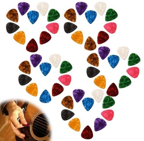 50Pcs Guitar Picks Thin Good Toughness Plectrums Celluloid Light Soft Gauge Assorted Pearl Variety Pack Good Durability Guitar Plectrums Mixed Colorful Plectrum for Acoustic Electric and Bass 0.46mm