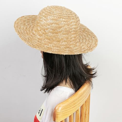 Ghzste Premium-Strand-Sonnenhut aus Stroh, Kostümhut mit Elastischem Band, Strohhut mit Breiter Krempe, für UV-Schutz, Jugendliche und Erwachsene, Cosplay-Hut für Halloween, 13,8 Zoll