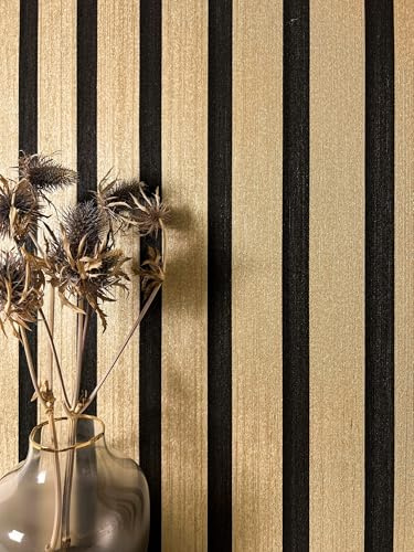 Newroom Tapete Gold Vlies Holzpaneele - Modern Glamour Lamellen Optik Metallic für Wohnzimmer Schlafzimmer