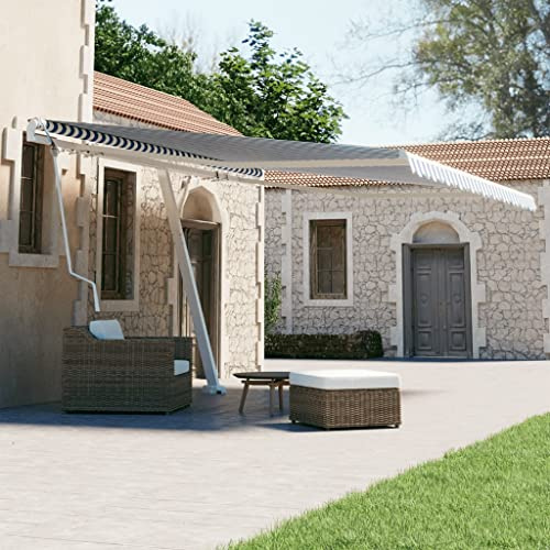 Markise Markisen für Außenbereich,Standmarkise Automatisch 450x300 cm Blau/Weiß,Ersatzdach für Pavillon,Balkon und Garten