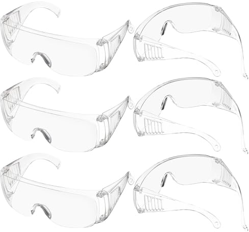 SHINEOFI Gafas de Seguridad Transparentes 6 Pares Lentes Protectoras Resistentes a Impactos Gafas Protectoras para Laboratorio y Trabajo Industrial Protección Ocular Completa y