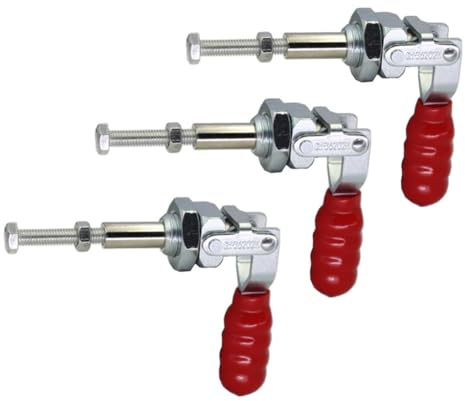 Helilyco GH-36202M Knebelklemme, 91 kg Kapazität, Push-Pull-Funktion, roter Griff, für Holzbearbeitung und Schweißen, 3er-Pack