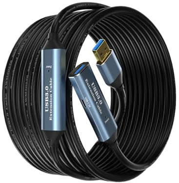 SSS·GRGB Aktives USB 3.0 Verlängerungskabel 20 m, 5 Gbit/s, USB-A auf USB-A | 3 Signalverstärker-Chip, USB-C-Ladeanschluss, 2 A Ladestrom, vergoldete Kontakte, Aluminiumstecker, für Webcam und Drucker