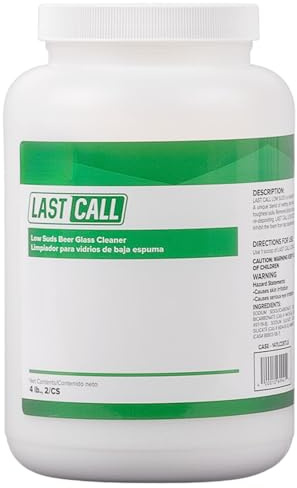 Glownary Last Call Concentrated Bar Glass Cleaner, Low Suds Powder, 4 lb, 64 oz, Heavy-Duty Detergent for Beer and Wine Glasses