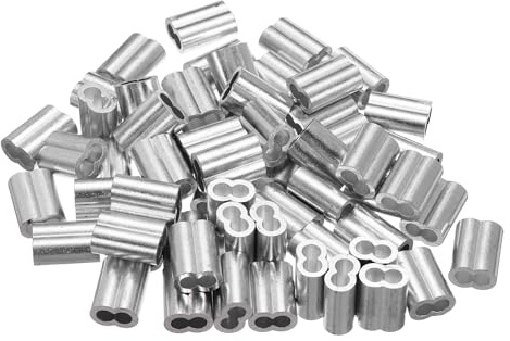 QUARKZMAN 60 Stück 22x16x10,5mm Seilklemmen 6mm Innenbreit, Achtform Crimphülsen Aluminium Hülsen 12mm Innenlang für 5mm Durch. Drahtseil Kabel Expanderseil Planenseil Gummiseil, Silber