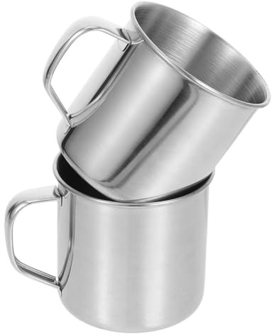 Kisangel Lot de 2 Mugs en Acier Inoxydable 304 avec Anse, Diamètre 8 Cm, Tasses à Café et Thé Légères pour Camping, Randonnée et Voyage en Plein Air, Résistantes Couvercle