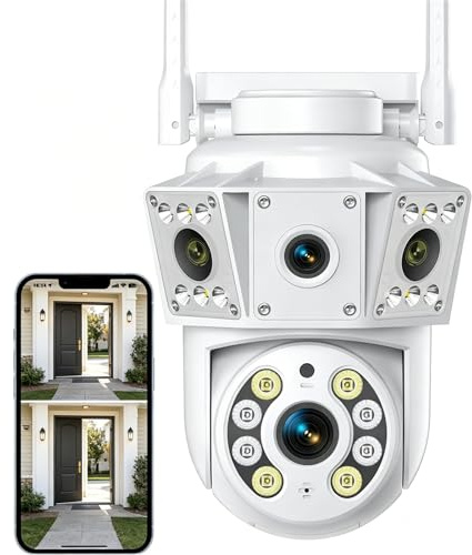 Poeruse 2K Security Camera Outdoor, Dual Lens Camera, CCTV Camera 360°, 2.4/5GHz WiFi, with 24/7 Recording, Color Night Vision, PIR Human Detection, Sound and Light Alarm, Support 16-128G SD Card