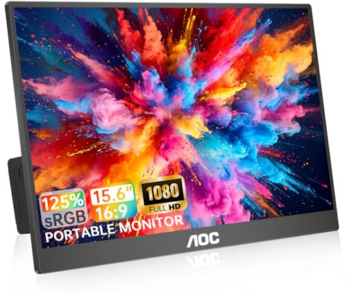 AOC Portable Monitor 15.6 1080P FHD 125% sRGB IPS USB-C for Laptop Gaming | HDMI Computer Display HDR Gaming Monitor, Ultra-Slim Second External Monitor for Laptop PC MAC Phone PS Xbox