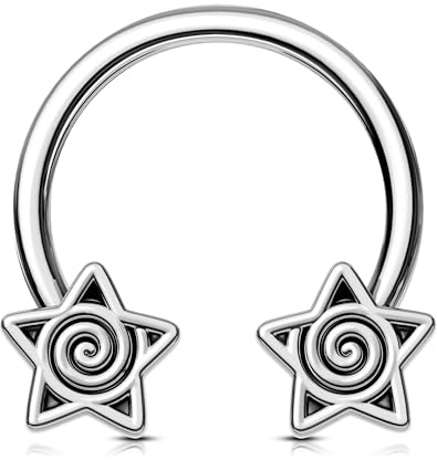 OUFER Anillo de septum con estrella de 16g, pendiente de Daith de 316L de acero quirúrgico, joyería gótica plateada para septum, joyería de piercing para Tragus-Helix para mujeres, 8 mm, 16G10mm