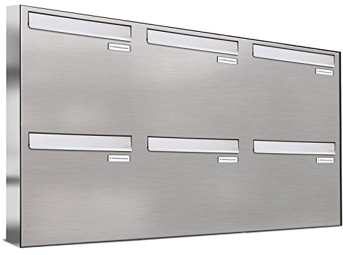 AL Briefkastensysteme 6er Briefkasten für Tür/Zaundurchwurf in V2A Edelstahl, 6 Fach, wetterfeste Premium Briefkastenanlage Design modern