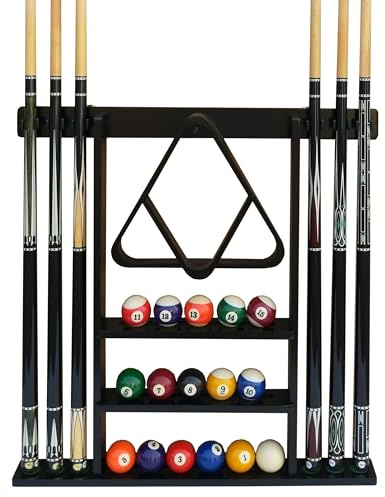 Flintar Wand-Queue-Halter, Premium-Billard-Queue-Halterung, aus massivem Hartholz, verbesserte direkte Wandbefestigung, Bälle und Kugelablage nicht im Lieferumfang enthalten), schwarzes Finish