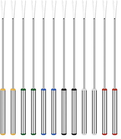 OUNONA 12 forchette da fonduta in acciaio inox da cm, con manico per fontane di cioccolato, formaggio, fonduta, marshmallows