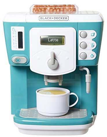 BLACK+DECKER Junior Coffee Maker Role Play Pretend Kitchen Appliance for Kids with Realistic Action, Light and Sound - Plus Toy Coffee Mug for Imaginary Brewing Fun