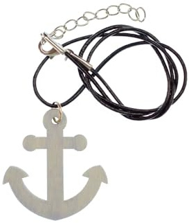 Miniblings Anker Kette Halskette Segelboot 50cm Schiff Meer Holz Leder blau - Handmade Modeschmuck - Gliederkette versilbert