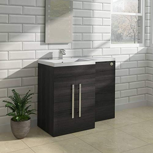 NRG Grey Left Hand Bathroom Furniture Combination Vanity Sink Unit Set (No Toilet)