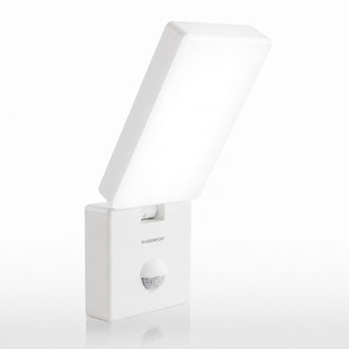 Maxkomfort LED Außenwandleuchte mit Bewegungsmelder - 15W, 4000K Neutralweiß, IP65, schwenkbar - Außenlampe Wand für Eingang & Garage - Weiß