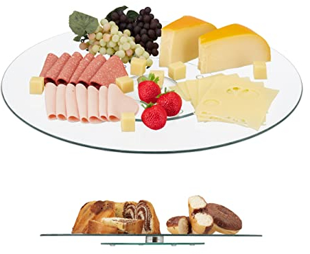 Relaxdays Plato Giratorio XL, Bandeja Pasteles, Soporte Tarta, Aperitivos, Redondo, 45 cm, 1 Ud., Cristal, Transparente