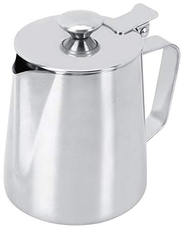 MAGT Pichet à Mousser de Lait, Tasse de Moussage de Lait de Café en Acier Inoxydable Pot à Lait 350 ml avec Couvercle