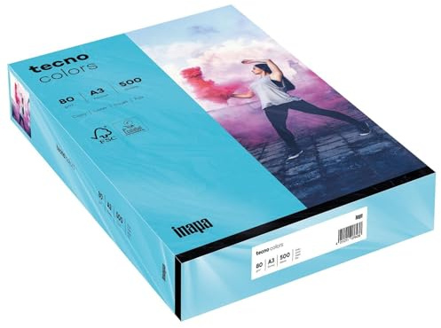 inapa farbiges Druckerpapier, buntes Papier tecno Colors: 80 g/m², A3, 500 Blatt, blau