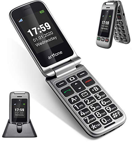 Artfone 3G Senior Flip Cellulare, Senior Phone con Culla di Ricarica e Grande Schermo per Anziani, Cellulare Sbloccato (G6)
