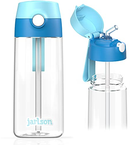 Jarlson® Trinkflasche Kinder Tritan Emi [MIT STROHHALM] - Auslaufsichere Wasserflasche - Kindertrinkflasche Schule & Kindergarten - Water Bottle Kids - BPA Freie Flasche - Kinderflasche (500ml Blau)