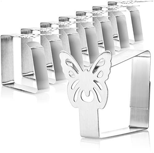 COM-FOUR® 8x Pinces à Nappe Premium en Acier Inoxydable - Supports à Tissus pour Linge de Table - Pinces de Table pour l'intérieur et l'extérieur - Clips métalliques (08 pièces/papillon)
