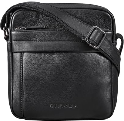 STILORD Craig Herren Schultertasche klein Leder Umhängetasche Männer Herrenhandtasche für 10,1 Zoll echtes Vintage Rindsleder Farbe:schwarz