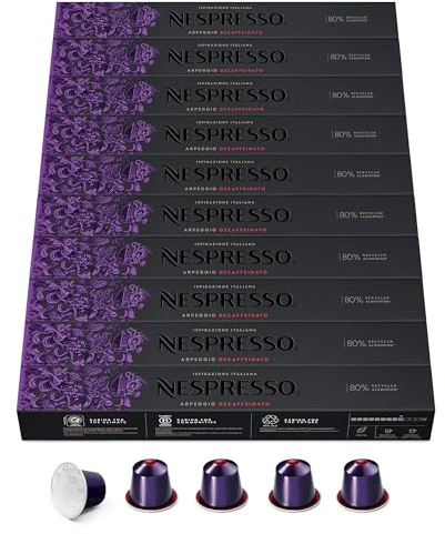 NESPRESSO ORIGINAL Arpeggio Decaffeinato 100 Kaffeekapseln | Entkoffeinierter Arabica & Robusta Kaffee, Dunkle Röstung, Intensität 9, Ideal für Espresso