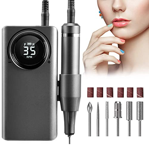 Elektrische Nagelfräser für Gelnägel 35000 U/Min Elektrische Nagelfeile Professional Fräser für Gelnägel LED-Display USB-Aufladung Tragbar Electric Maniküre Set für Gelnägel Acrylnägel DIY-Nagelkunst