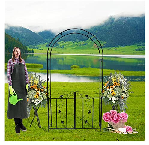 Vetris Arco per Rose con Cancello in Ferro Rivestito a Polvere Struttura Arco da Giardino per Rampicanti Festa Nuziale,Pergolato, HLP: 214 x 110 x 37 cm Nero, Resistente alle Intemperie
