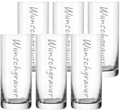 LUXENTU Longdrinkglas mit Gravur, Name vertikal, 460 ml, 6 Stück | Personalisierte Cocktailgläser mit Lasergravur, Geschenk zum Geburtstag oder Hauseinweihung, Spülmaschinenfest