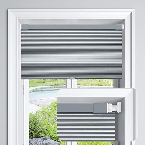 LazBlinds Jalousie, schnurlos, zellular, für Fenster, kein Werkzeug, kein Bohren, Lichtfilterung, für Fenstergröße 84 x 122 cm (B x H), Dunkelgrau