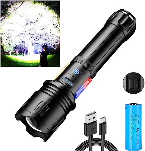 ASORT LED taschenlampe extrem hell, Mit 2 COB-Lampe, Taktische Licht 9 Lichtmodi, Memory-Modus, USB aufladbar taschenlampe,IPX6 Wasserdicht, für Camping, Wandern, Angeln, Outdoor, Notfäll
