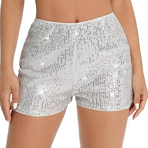 PengFaXin Short de soirée à paillettes taille haute élastique pour femme