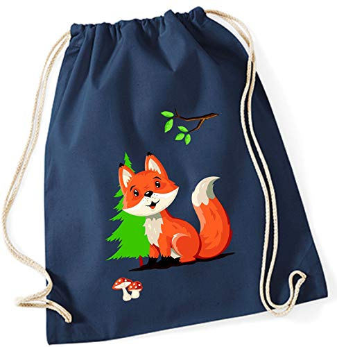 minimutz Turnbeutel Fuchs für Kinder | Stoffbeutel Baumwolle Fuchs Wald-Tiere | Sportbeutel zum Zuziehen mit Kordel 37cm x 46cm