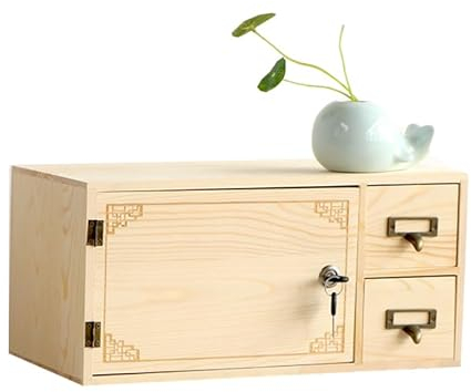 CLoxks WLAN Router Aufbewahrungsbox Kreative Massivholz-Aufbewahrungsbox mit Schloss, Schreibtisch-Schubladentyp, Büro-Aufbewahrungsbox mit Tür, Aufbewahrungsschrank, Aufbewahrungsbox Router Kasten