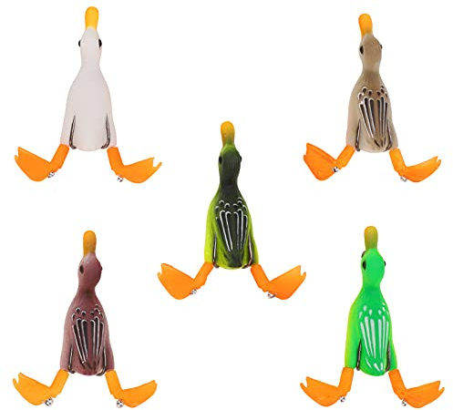 Angelköder, 5 Stück, Großer Haken, Topwater-Entenform, 3D-Gummi, Schwimmender Enten-Angelköder Mit Haken, Barsch-Angelköder Zum Angeln