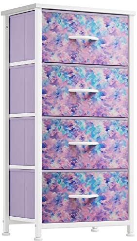 YITAHOME Kommode, Schrank, Aufbewahrungsschrank, 4 Schubladen aus Stoff mit Griffen, Aufbewahrungskommode, Purpurdruck