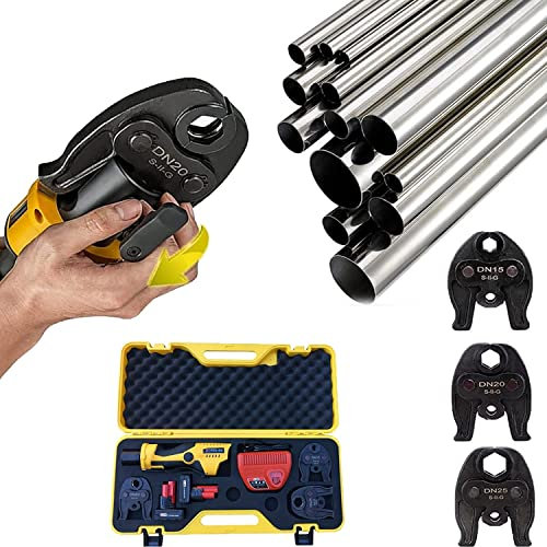 VEETHI cable crimping tool Hydraulic Stainless Steel Tube Fittings Crimper, Plumbing Pipe Press Tool Kit, With 3 Jaws/LED Light /2 Batteries,for Pipe System (Color : Seriesi) (Seriesii)