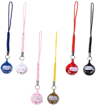 UPKOCH 6st Glückliche Katzenverzierung Schickes Hängedekor Rucksackdekorationen Handyanhänger Japanische Glocken Lucky Cat Anhänger Telefon Haustier Kupfer