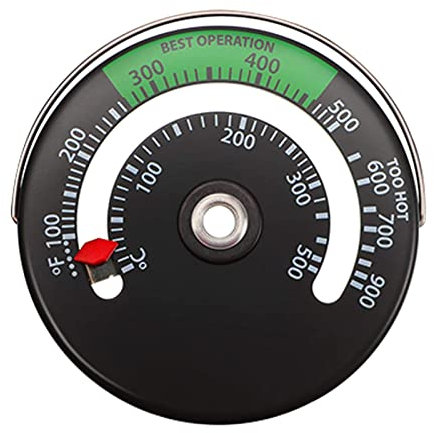 Holzkaminthermometer, Kaminrohrzähler aus Aluminium, Ofen-Ofen-Temperatur-Thermometer, Ofenrohr-Thermometer misst lange Zeit (schwarz)