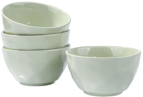 BOSILI Set of 4 Light Green Porcelain Rice Bowls, 4.5 Ceramic Cereal Bowls, Porcelain Rice & Soup Bowl Set for Portion Control, Microwave & Dishwasher Safe, Modern Kitchen Decor