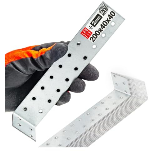 20 pezzi di ancoraggio in acciaio piatto per calcestruzzo, 200 mm x 40 mm | Ancora per incasso nel calcestruzzo, Angolo di fissaggio, Larghezza 40 mm, Spessore del materiale 2