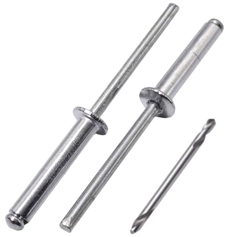 SKIR'CO 150 remaches ciegos de aluminio de 4,8 x 24 mm, mandril de acero, remaches pop, cabeza de cúpula, remaches DIN 7337, broca incluida