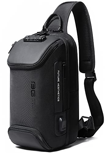 BANGE Anti theft Sling Backpack with Lock, Men's Sling Bag for Men, Shoulder Crossbody Backpack with USB Charging Port for Men and Women