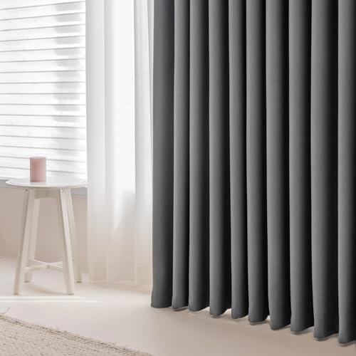 Whoiy Vorhänge Blickdichter Grau 160 cm Länge mit Ösen, Einfarbig Gardine Chenille Jacquard Wohnzimmer Schlafzimmer 2er Set Vorhang Moderne, 160x96 cm